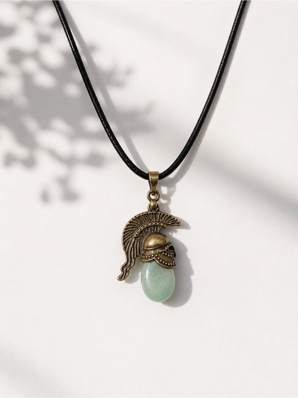 Handmade Green Aventurine Pendant Necklace Gold Roman Helmet Boho